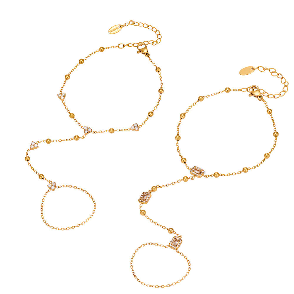 Luxurious  Irregular Shape Chain Rectangle Stainless Steel Waterproof  Gold Color  Zircon Women's Hand Chain h5 Picture4