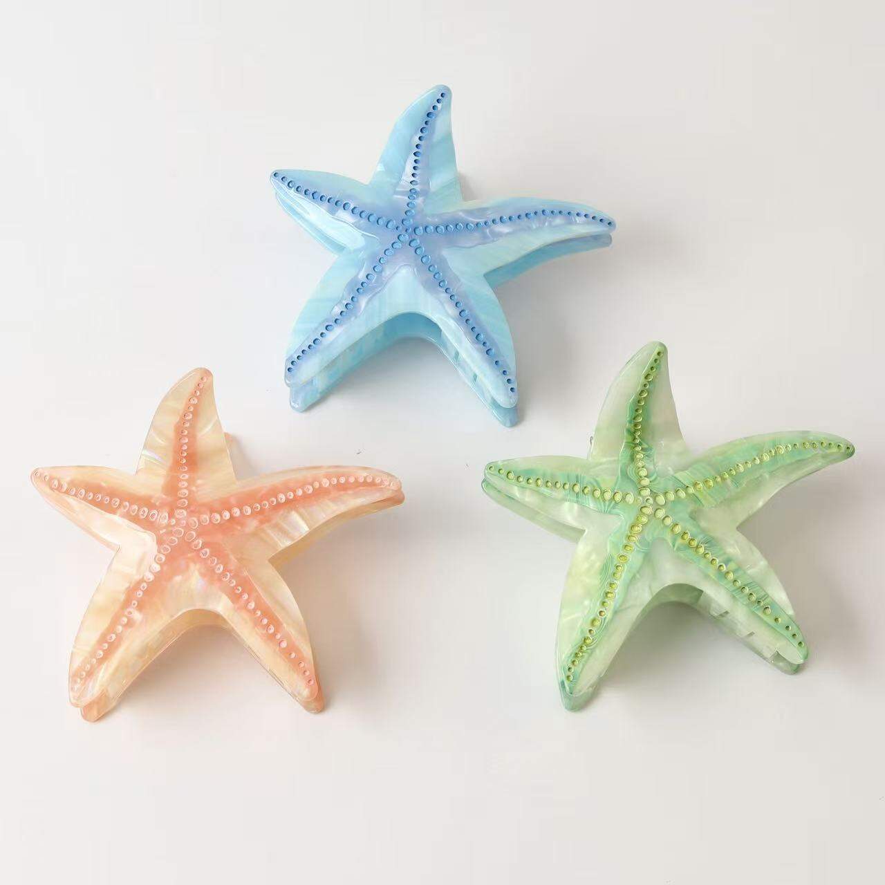 Simple Series Natuurlijke effen kleur Oceaanstijl Zeester Kleurverloop Acetaat Haarklauwen 2