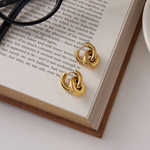 Pendientes colgantes para mujer de la serie Simple, de forma irregular y diseño retorcido, de acero inoxidable, resistentes al agua y color dorado. h5 Imagen3
