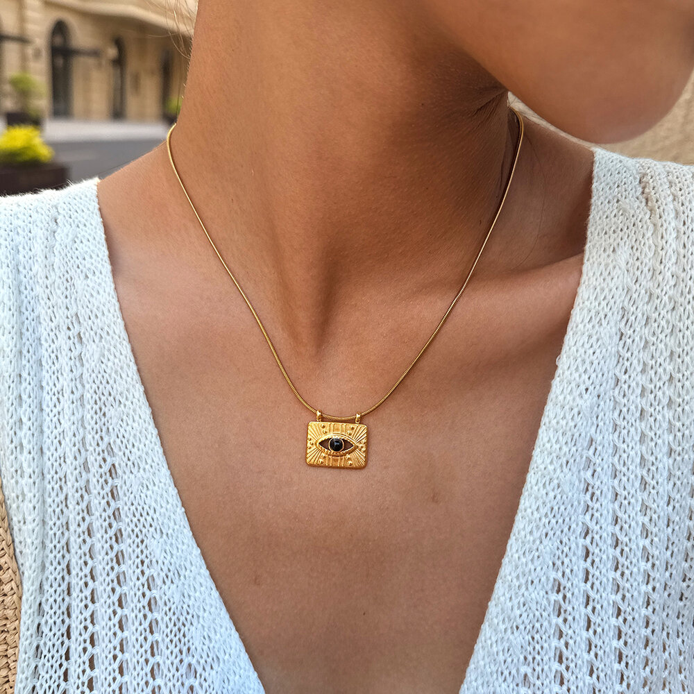 Simple Series Daily Devil's Eye Stainless Steel Waterproof Gold Color Women‘s Pendant Necklace Picture4