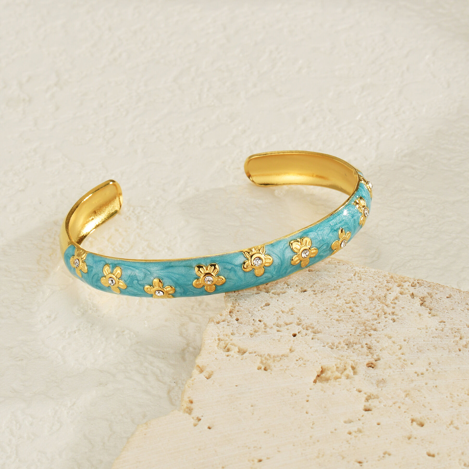 Classic Series Retro Enamel Flower Stainless Steel Waterproof Women's Cuff Bracelets Picture4