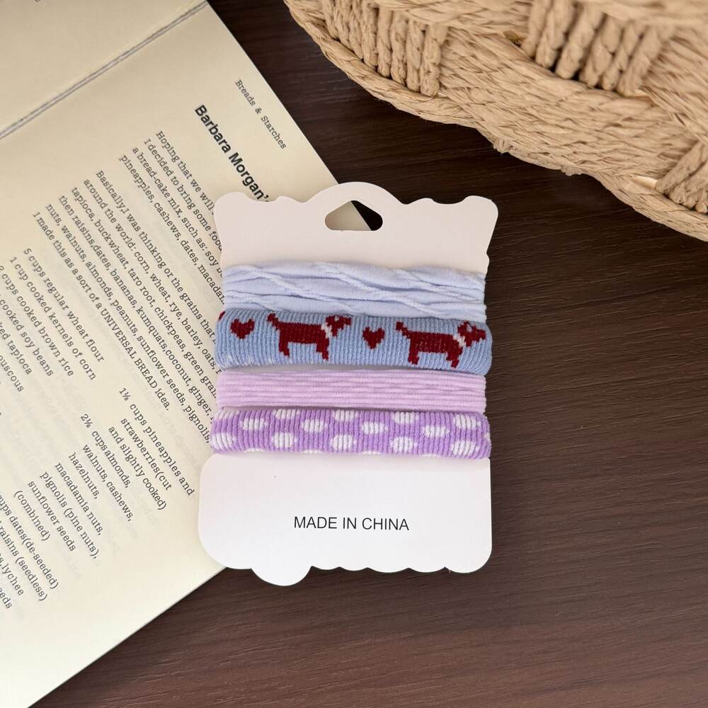 Simple Series Cute Heart Animal Dachshund Cartoon Stripe Plaid Mixed Color Geometric Shape Fabric Hair Ties