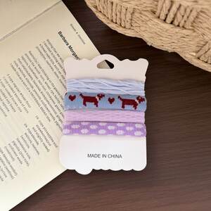 Simple Series Cute Heart Animal Dachshund Cartoon Stripe Plaid Mixed Color Geometric Shape Fabric Hair Ties h5