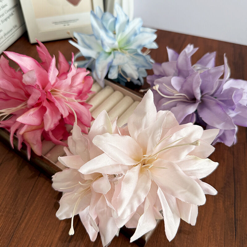 Pinzas para el cabello de tela de color liso con estampado floral dulce de la serie romántica Imagen4