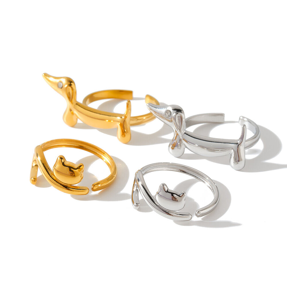 Simple Series Cute Dachshund Cartoon Stainless Steel Waterproof   Gold Color  Statement Rings Picture5