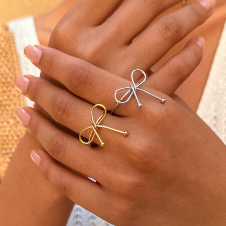 Einfacher Ring aus Edelstahl mit Schleifenknoten, wasserdicht, goldfarben
