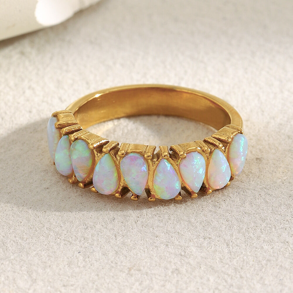 Simple Elegant Irregular Shape Stainless Steel Waterproof   Gold Color  Natural Stone Women's Gemstone Rings Picture3