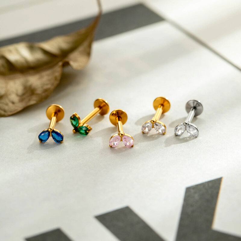 Eenvoudige serie geometrische vorm titaniumlegering goudkleurige zirkonia oorbellen voor dames h5 Afbeelding4