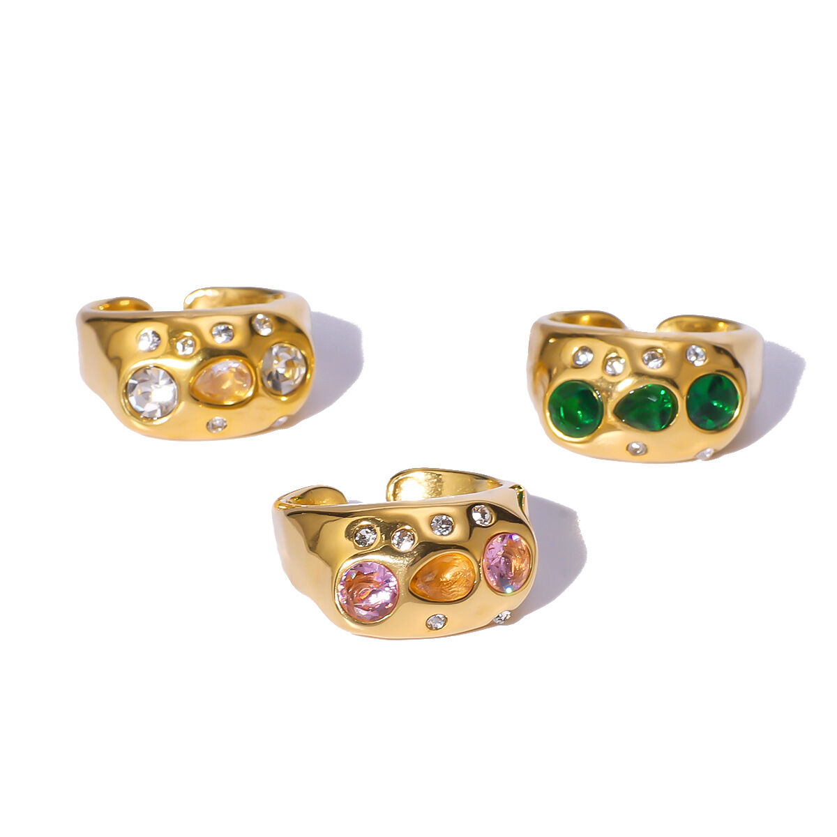 Anillos de mujer de la serie Luxury Series, elegantes, de forma irregular, de acero inoxidable, resistentes al agua y con circonitas color oro. Imagen5
