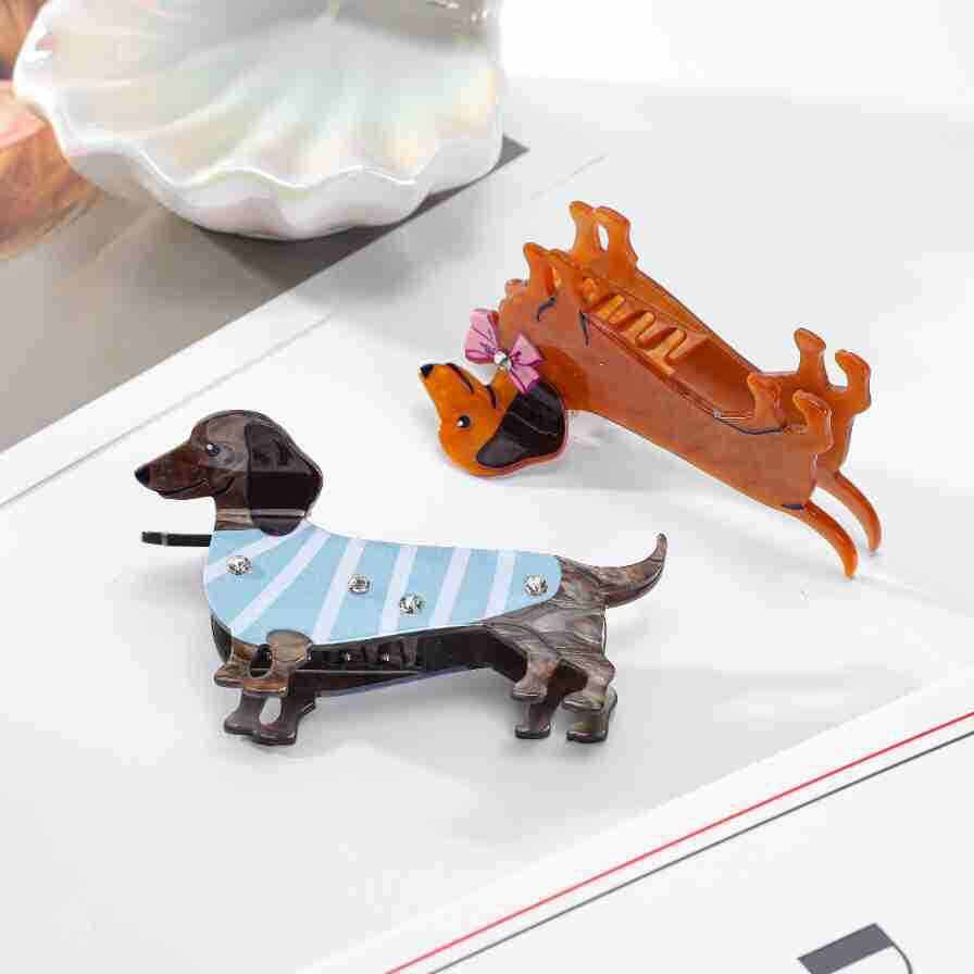 Simple Series Lindo Animal Dachshund Dibujos Animados Rayas Acetato Pelo Garras 2