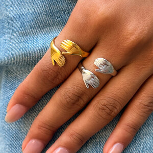 Simple Series Daily Palm Hug Stainless Steel Waterproof Gold Color Statement Ring h5 Picture3