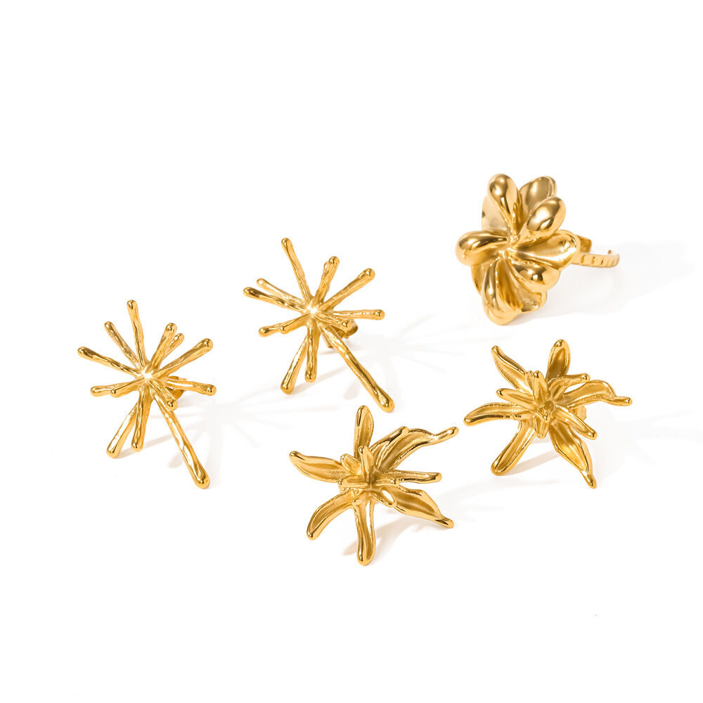 Flower Shape Stainless Steel Waterproof Gold Color Women's  Stud Earrings h5 Picture4