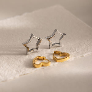 Simple Series Classic Heart Star Stainless Steel Waterproof Gold Color Women's Hoop Earrings h5 Picture3