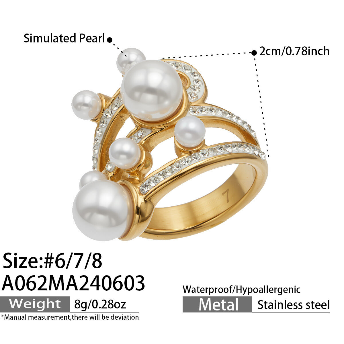 Luxurious Series Daily Irregular Shape Stainless Steel Gold Color Artificial Pearl Women's Gemstone Rings h5 