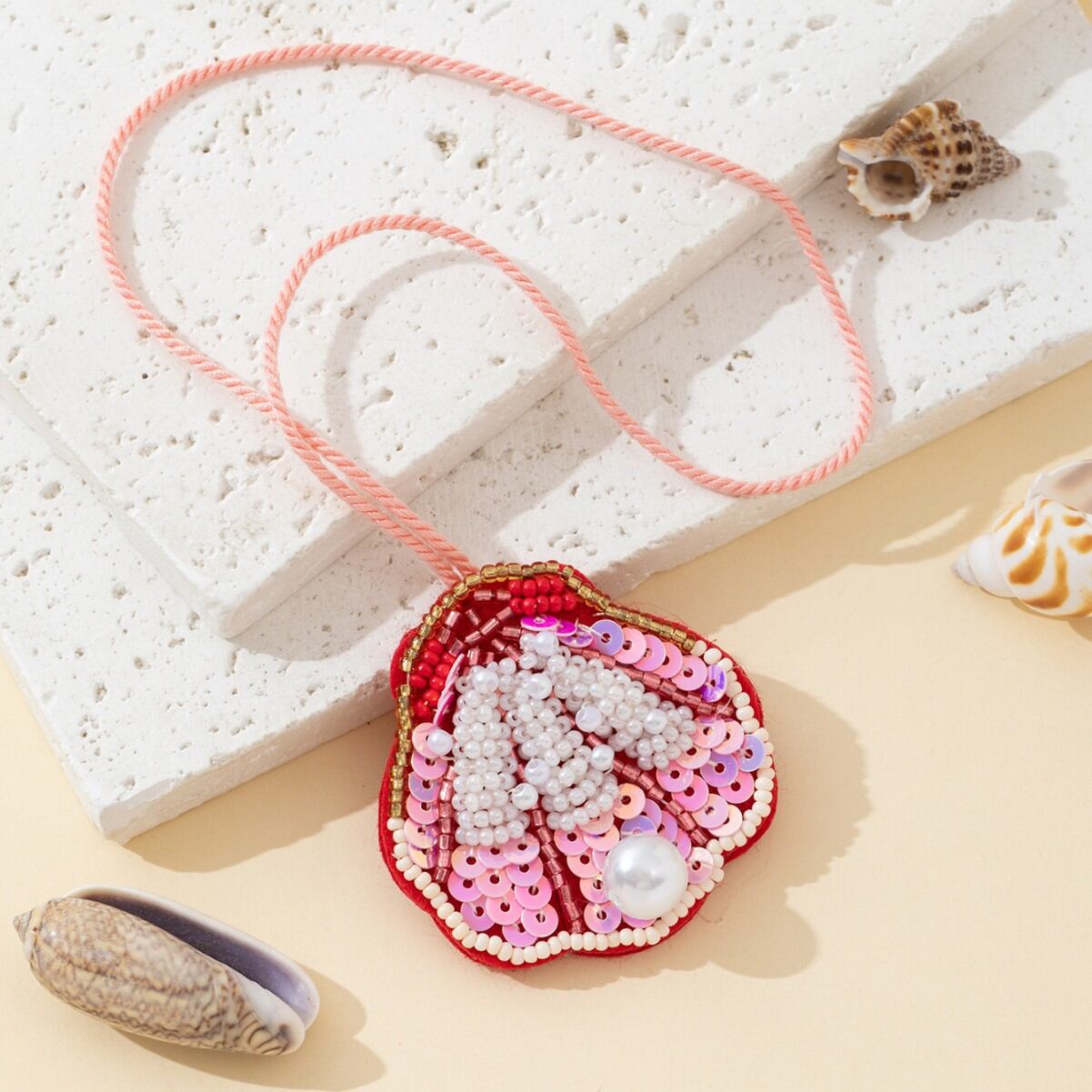 Collection luxueuse de perles naturelles de style océanique, perles tissées en coquillage, imitation perle, breloques de sac en perles artificielles h5 Image3