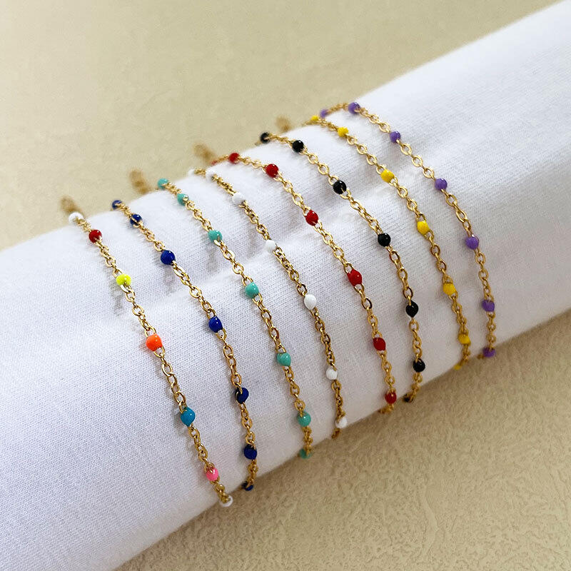 Bracelet chaîne femme simple en acier inoxydable, couleur or, avec chaîne en émail et étanchéité 2