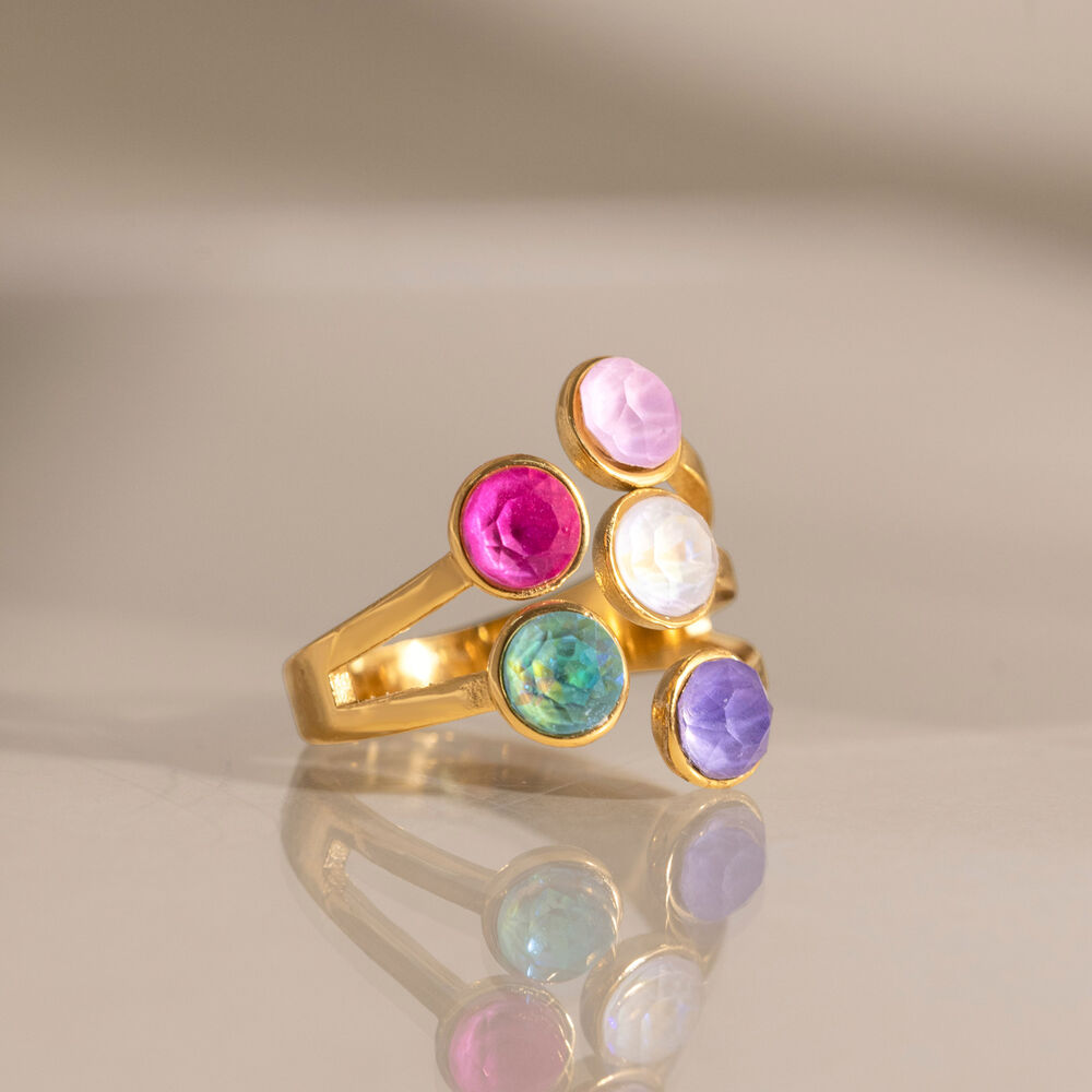 Luxe serie onregelmatig gevormde, waterdichte, goudkleurige, met strasssteentjes versierde damesringen. Afbeelding4