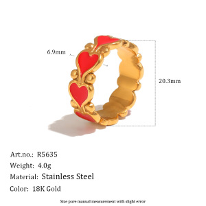Simple Series Sweet Heart Stainless Steel Waterproof Gold Color Statement Rings h5