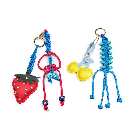 Einfache Serie, lässige Teufelsaugenperlen, gemischte Farben, Kirsche, Erdbeere, gewebtes PU, Taschenanhänger