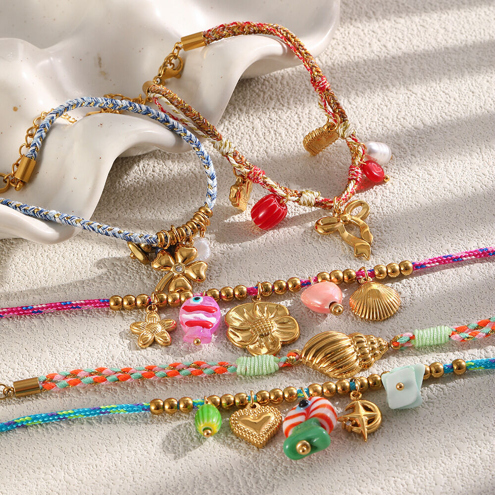 Romantic Series Daily Flower Bow Knot Clover Stainless Steel Waterproof Gold Color Women's Braided Bracelets Picture2
