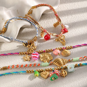 Romantic Series Daily Flower Bow Knot Clover Stainless Steel Waterproof Gold Color Women's Braided Bracelets h5 Picture2