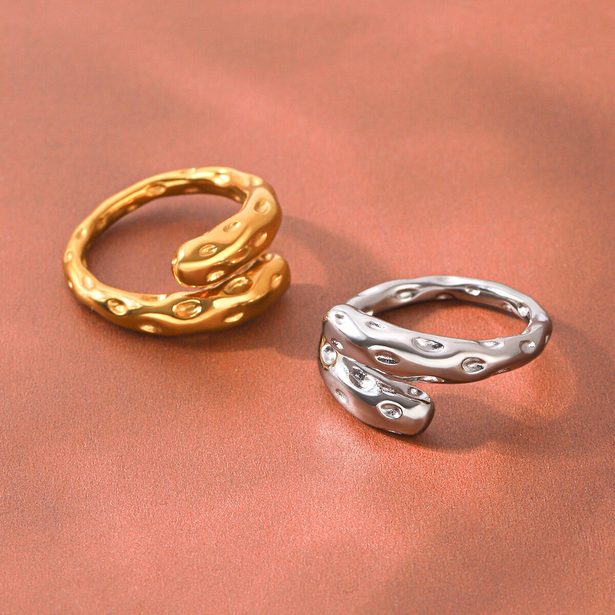 Simple Series Daily Irregular Shape Stainless Steel Waterproof   Gold Color  Statement Rings Picture5