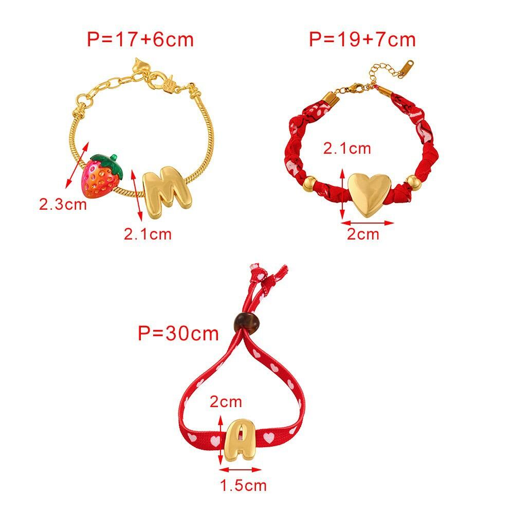 Bracelet à breloques pour femme, collection romantique, motif cœur et fraise, couleur cuivre et or. h5 Image4