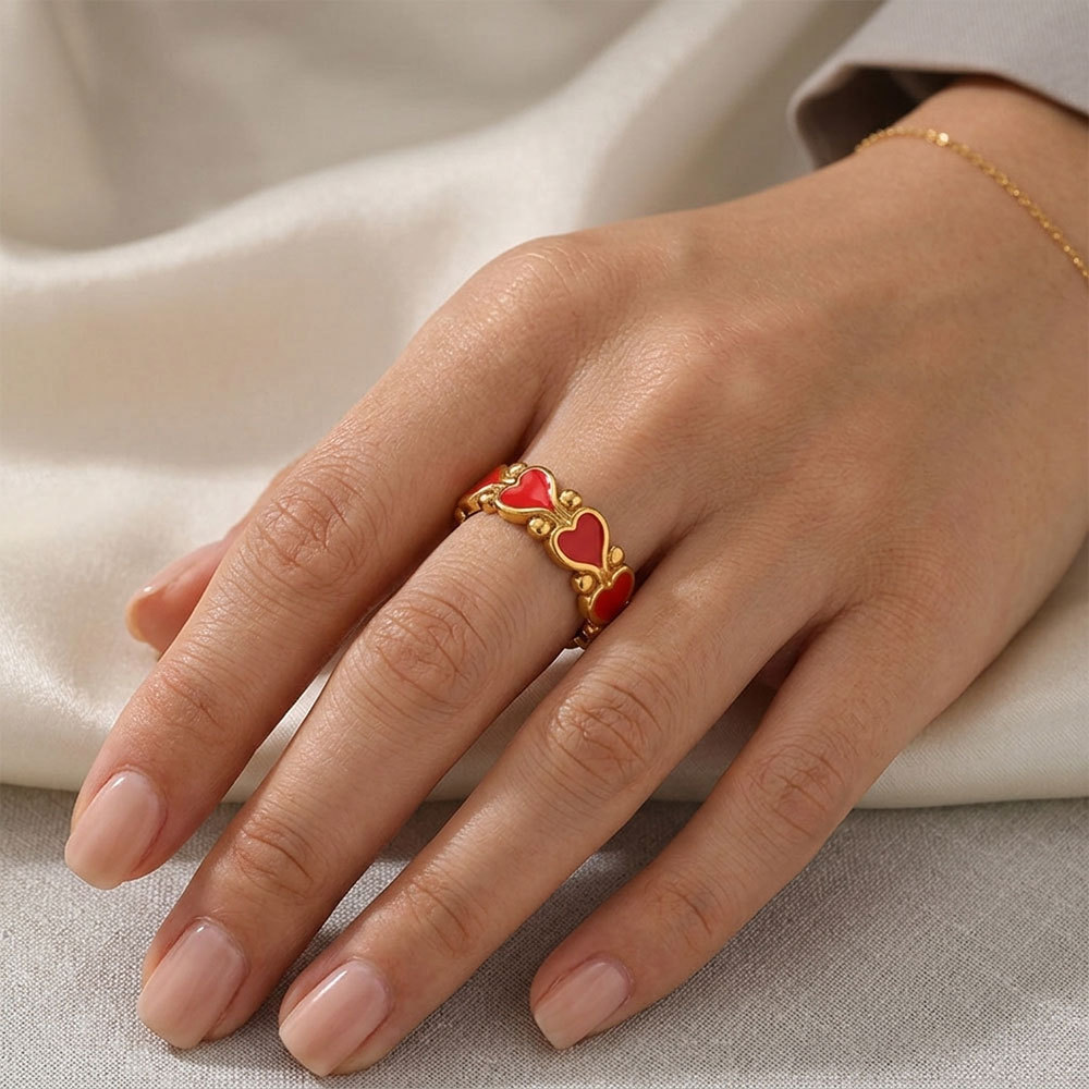 Simple Series Sweet Heart Stainless Steel Waterproof Gold Color Statement Rings h5Picture3