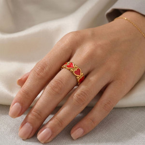 Simple Series Sweet Heart Stainless Steel Waterproof Gold Color Statement Rings h5 Picture3