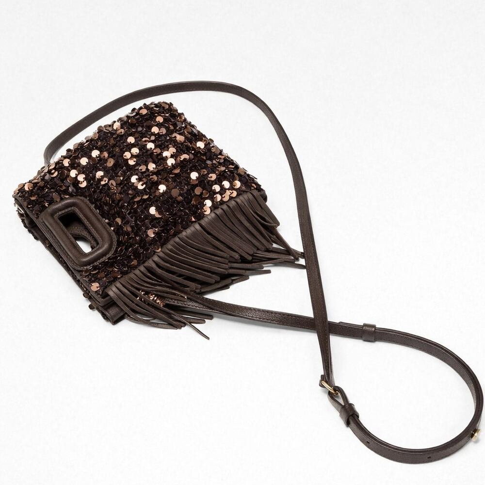 Evening Style Tassel Sequin Solid Color Tassel Premium Quality Pu Women's Square Bag h5Picture5
