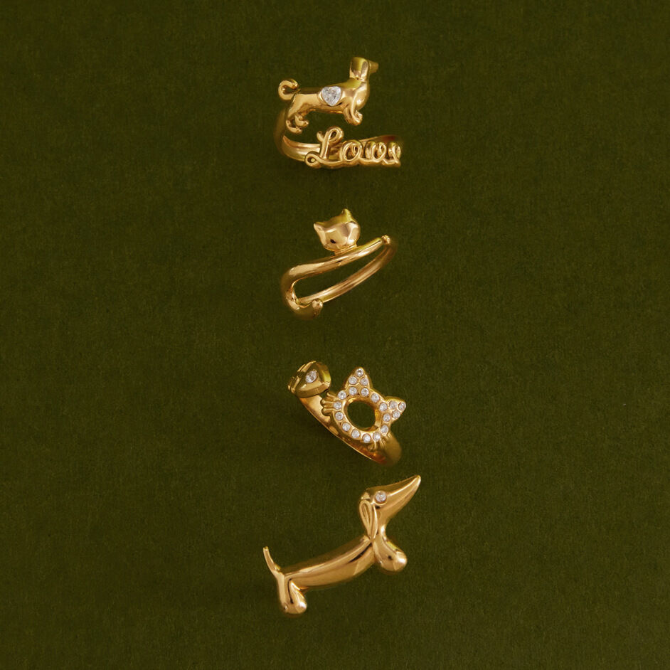 Cute Animal Stainless Steel Waterproof Gold Color Rhinestone Statement Rings