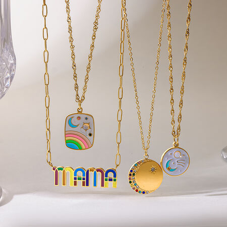Collana lunga da donna Simple Series Daily Star Moon in acciaio inossidabile impermeabile