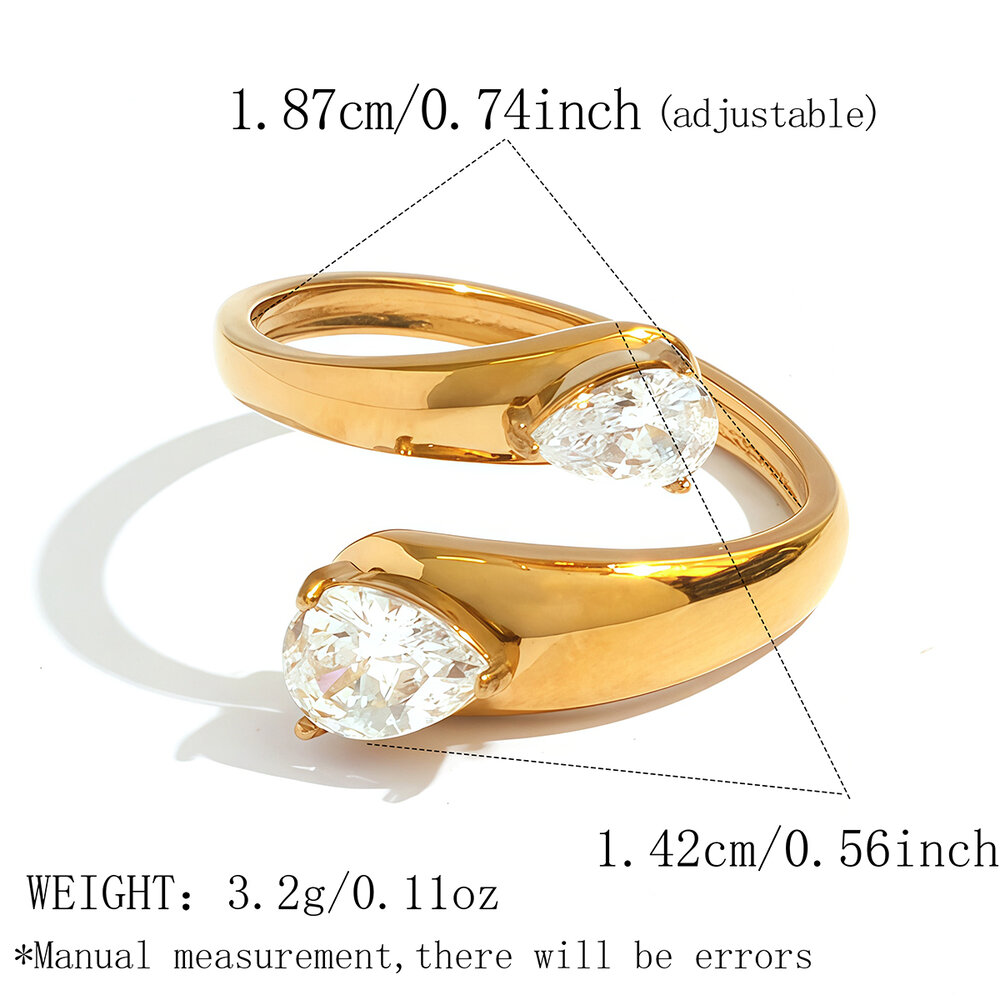 Minimalist Daily Irregular Shape Stainless Steel Waterproof Gold Color Zircon Gemstone Ring