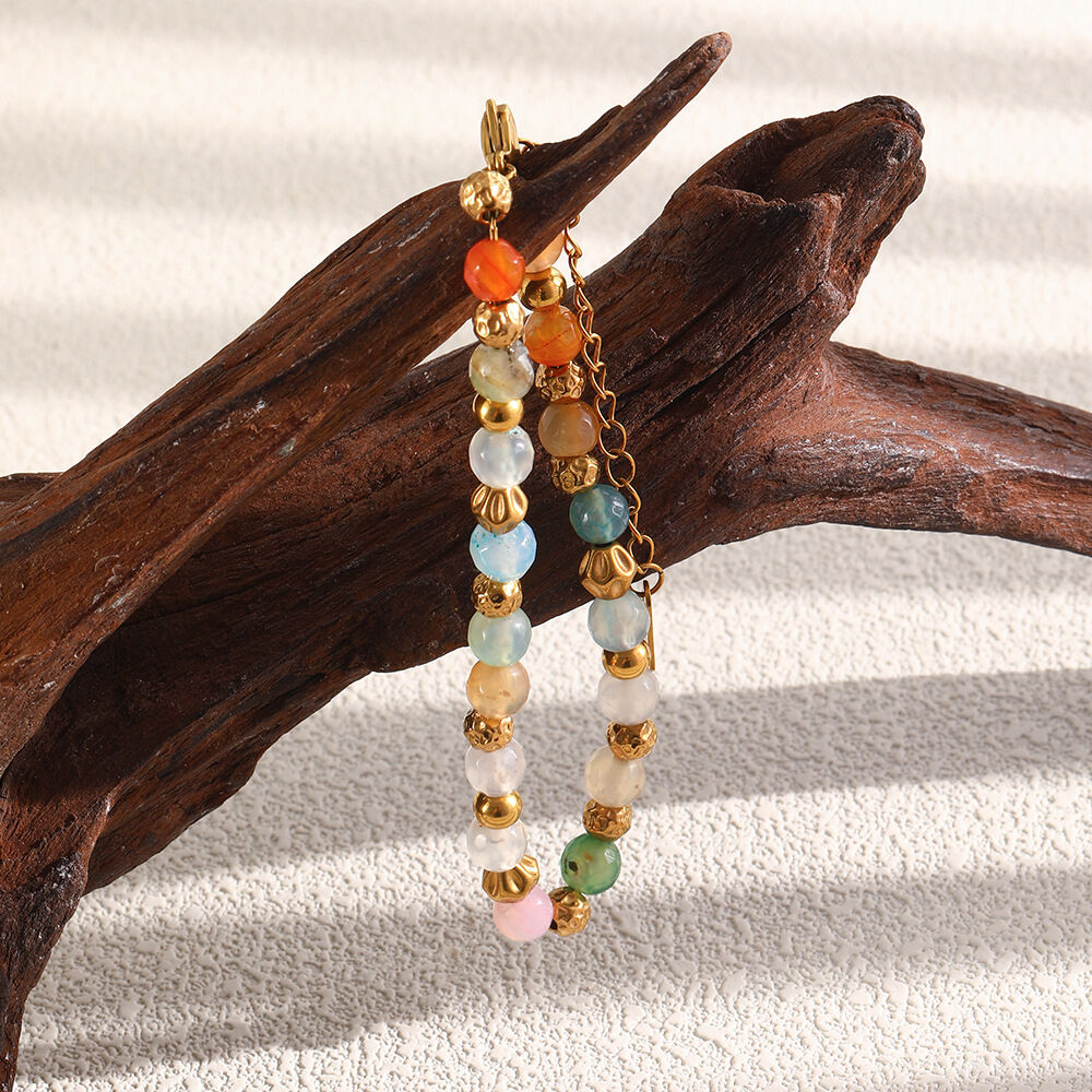 Sweet Beads damesarmbanden van roestvrij staal in diverse kleuren, waterdicht, met goudkleurige natuurstenen. 2
