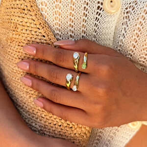 Minimalist Daily Irregular Shape Stainless Steel Waterproof Gold Color Zircon Gemstone Ring h5 Picture4