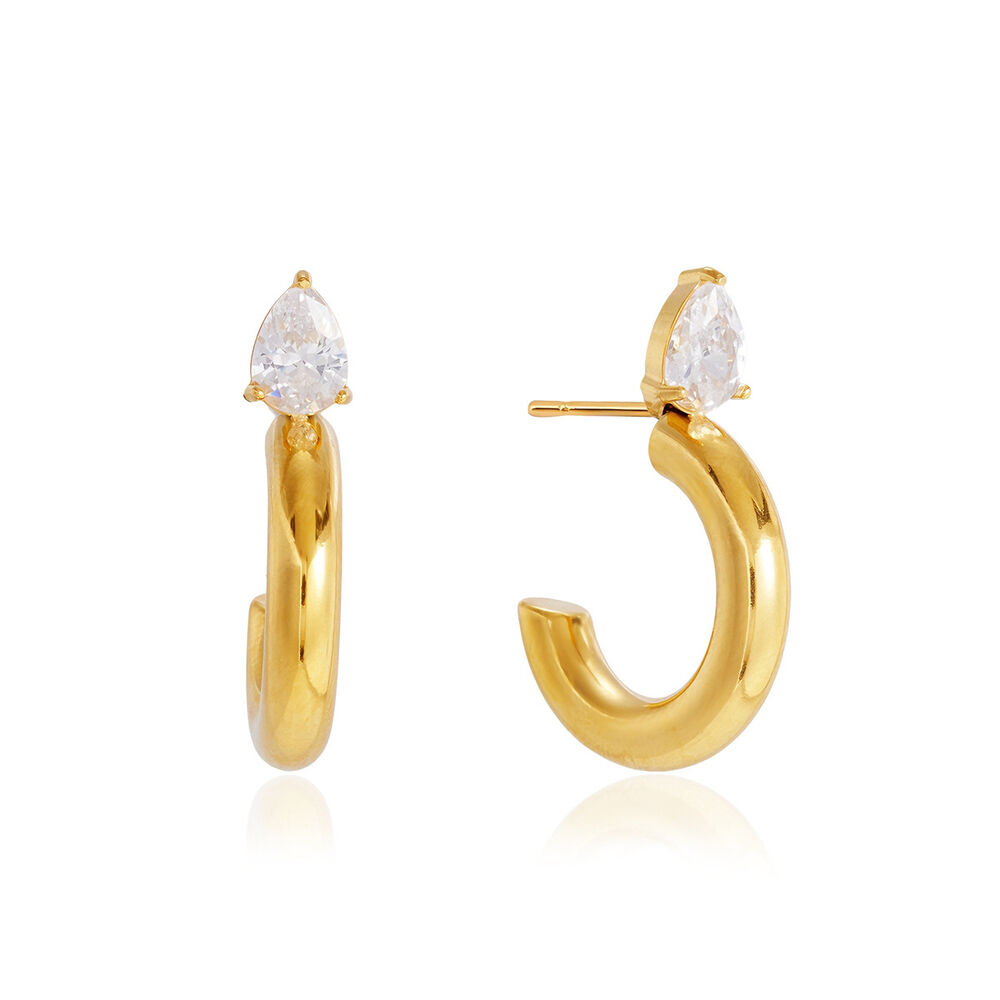 Simple Series Casual Irregular Shape Stainless Steel Waterproof Gold Color Zircon Women's Stud Earrings Picture5