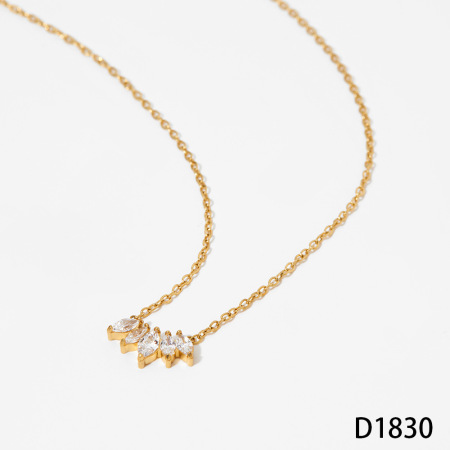 Simple Series Stainless Steel Waterproof Gold Color Zircon Women's Necklaces Sets