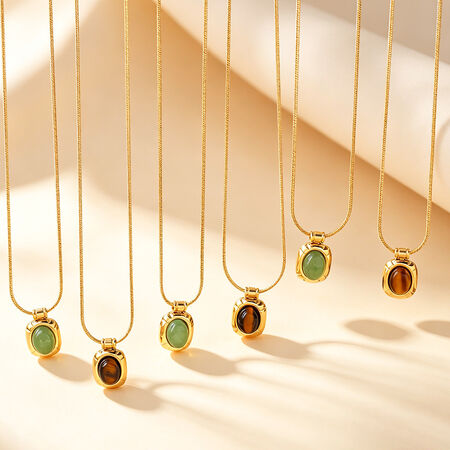 Simple Daily Irregular Shape Stainless Steel Waterproof Gold Color Natural Stone Women's Pendant Necklaces