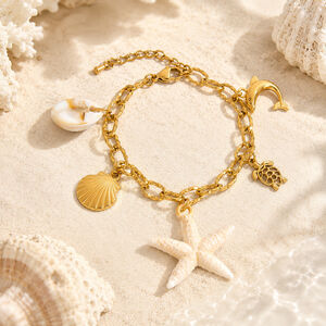 Simple Series Urlaubs-Armbänder im ozeanischen Stil mit Seesternmotiv, aus wasserdichtem Edelstahl in Goldfarbe h5 Bild3