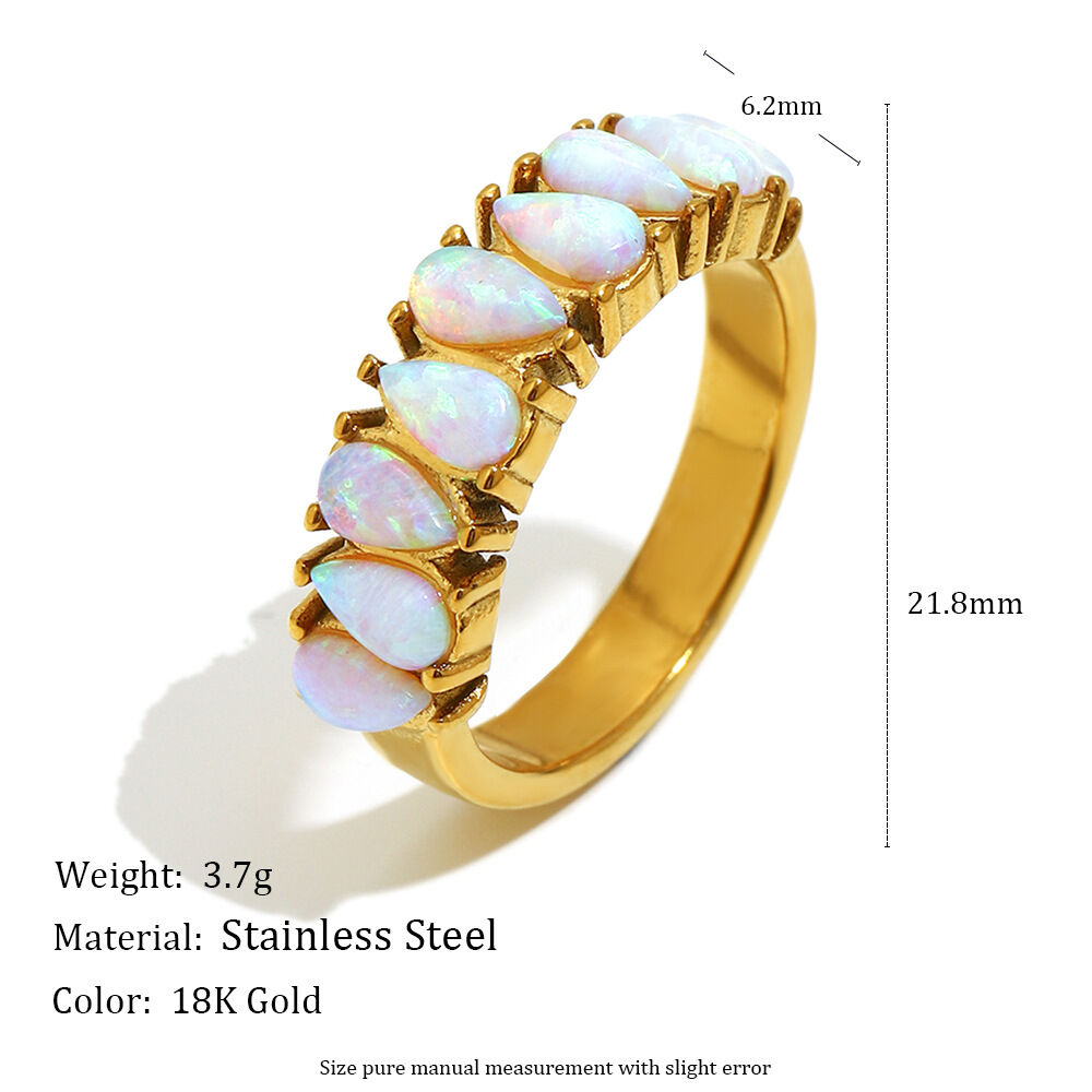 Simple Elegant Irregular Shape Stainless Steel Waterproof   Gold Color  Natural Stone Women's Gemstone Rings Picture5