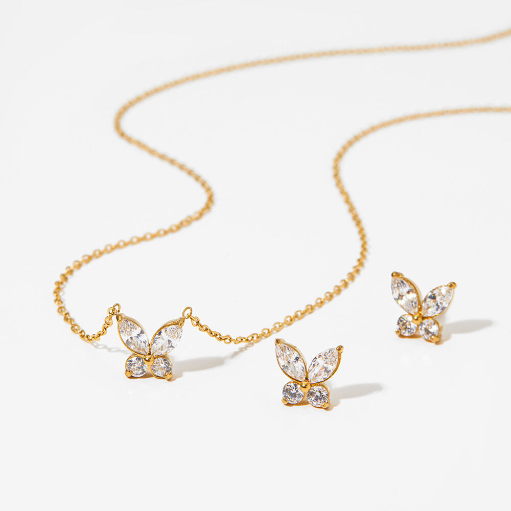 Simple Series Butterfly Stainless Steel Waterproof Gold Color Zircon Women's Necklaces Sets Picture3