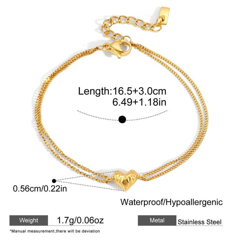 Simple Casual Irregular Shape Heart Stainless Steel Waterproof Gold Color Women's Chain Bracelets