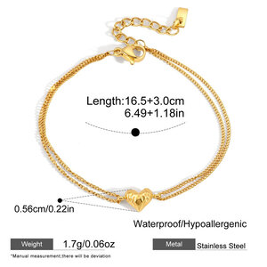 Simple Casual Irregular Shape Heart Stainless Steel Waterproof Gold Color Women's Chain Bracelets h5