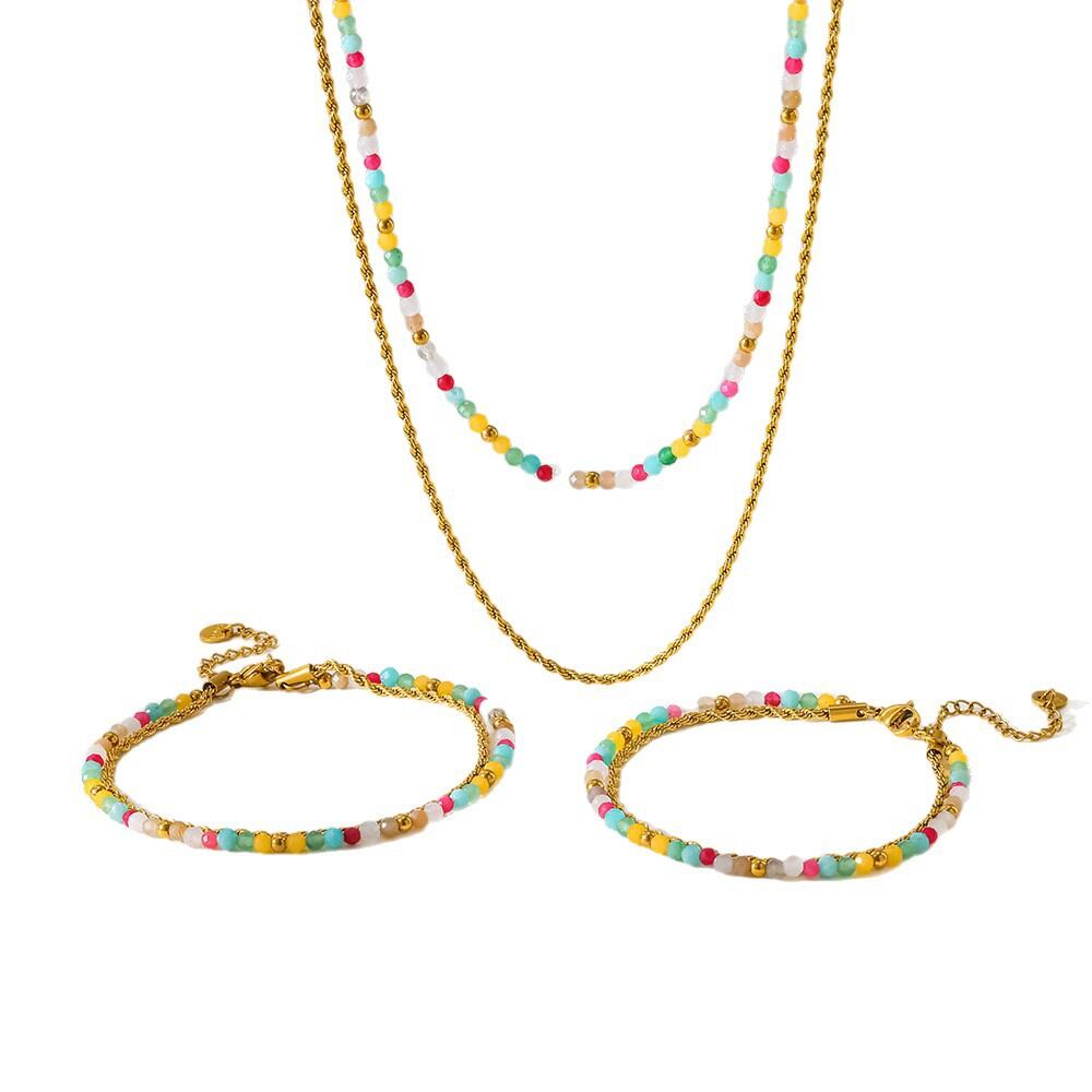 Natural Stones Beads Stainless Steel Waterproof Women's Jewelry Sets h5Picture4