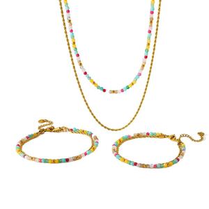 Natural Stones Beads Stainless Steel Waterproof Women's Jewelry Sets h5 Picture4