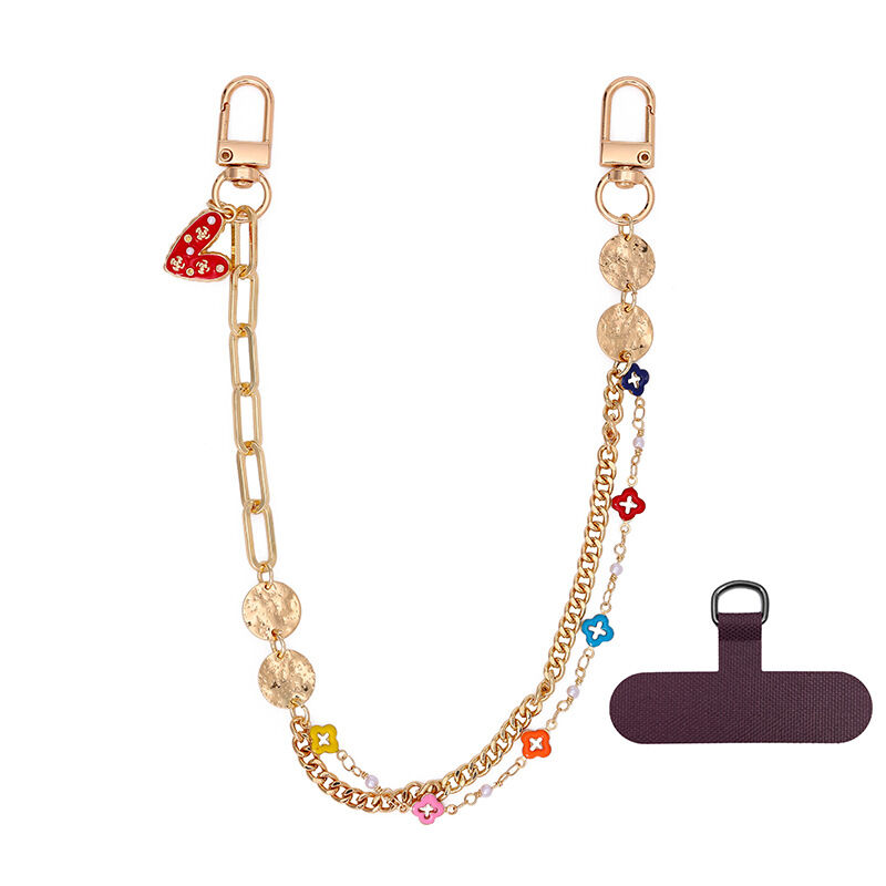 Simple Series Daily Flower Heart Beads Mixed Color Chain Clover Metal Phone Chain