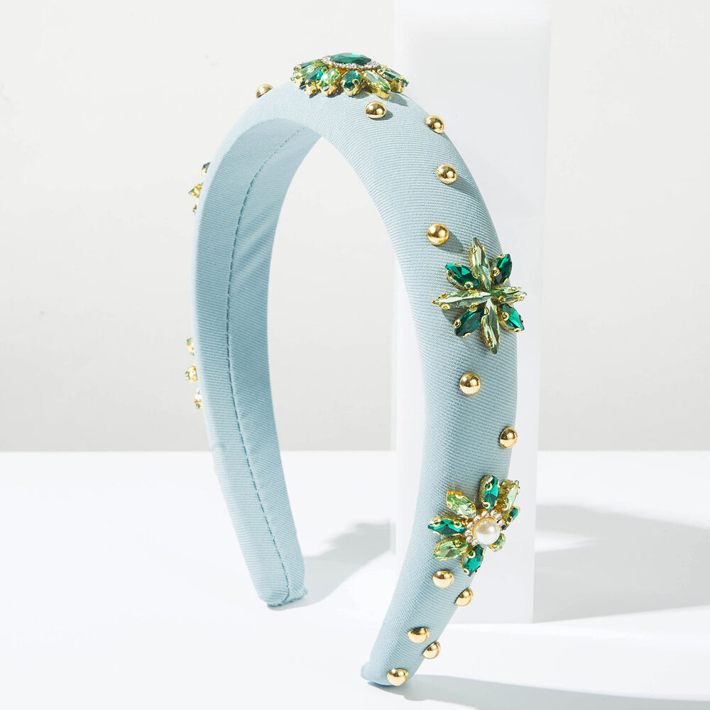 Luxurious Series Retro Flower Solid Color Fabric Rhinestone Hair Bands Picture2