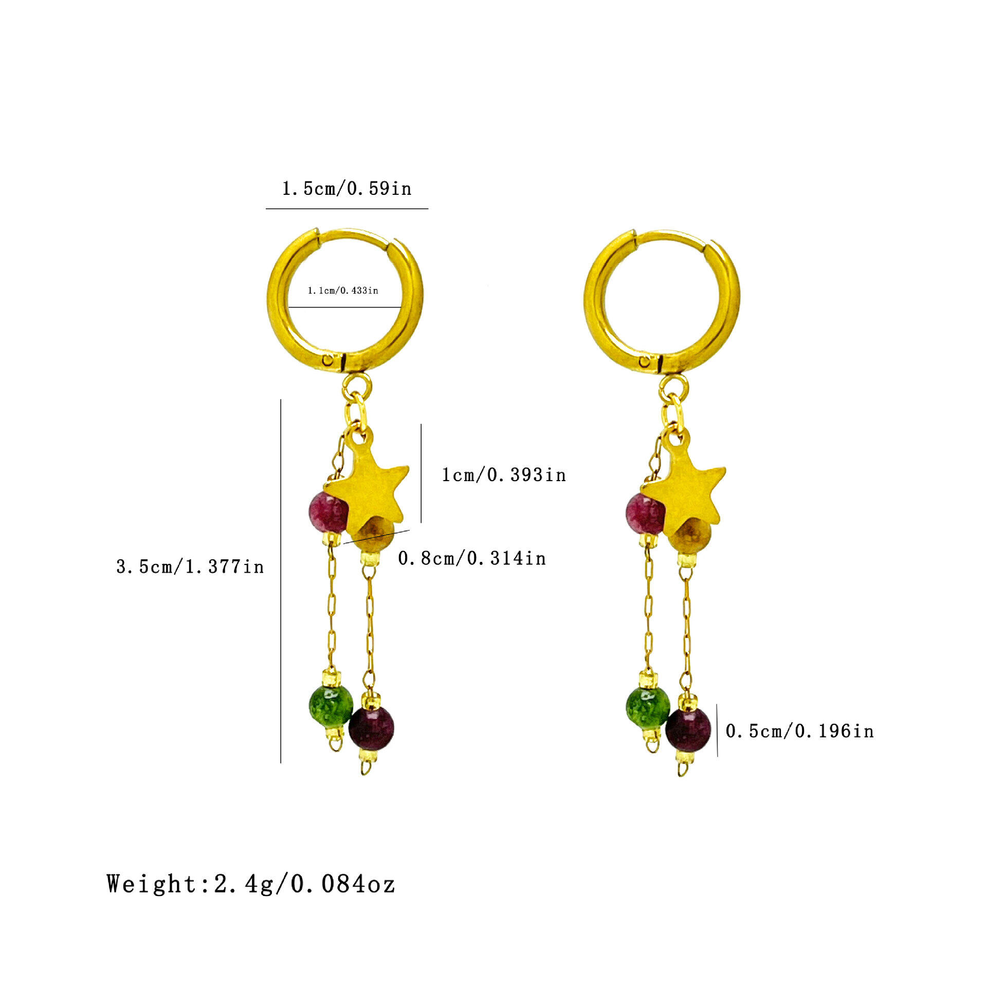 Boucles d'oreilles pendantes pour femme, collection romantique, motif étoile à pompon, en acier inoxydable étanche, couleur or. Image4