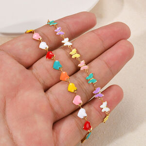 Romantic Series Enamel Heart Butterfly Stainless Steel Waterproof Women's Chain Bracelets h5 Picture4