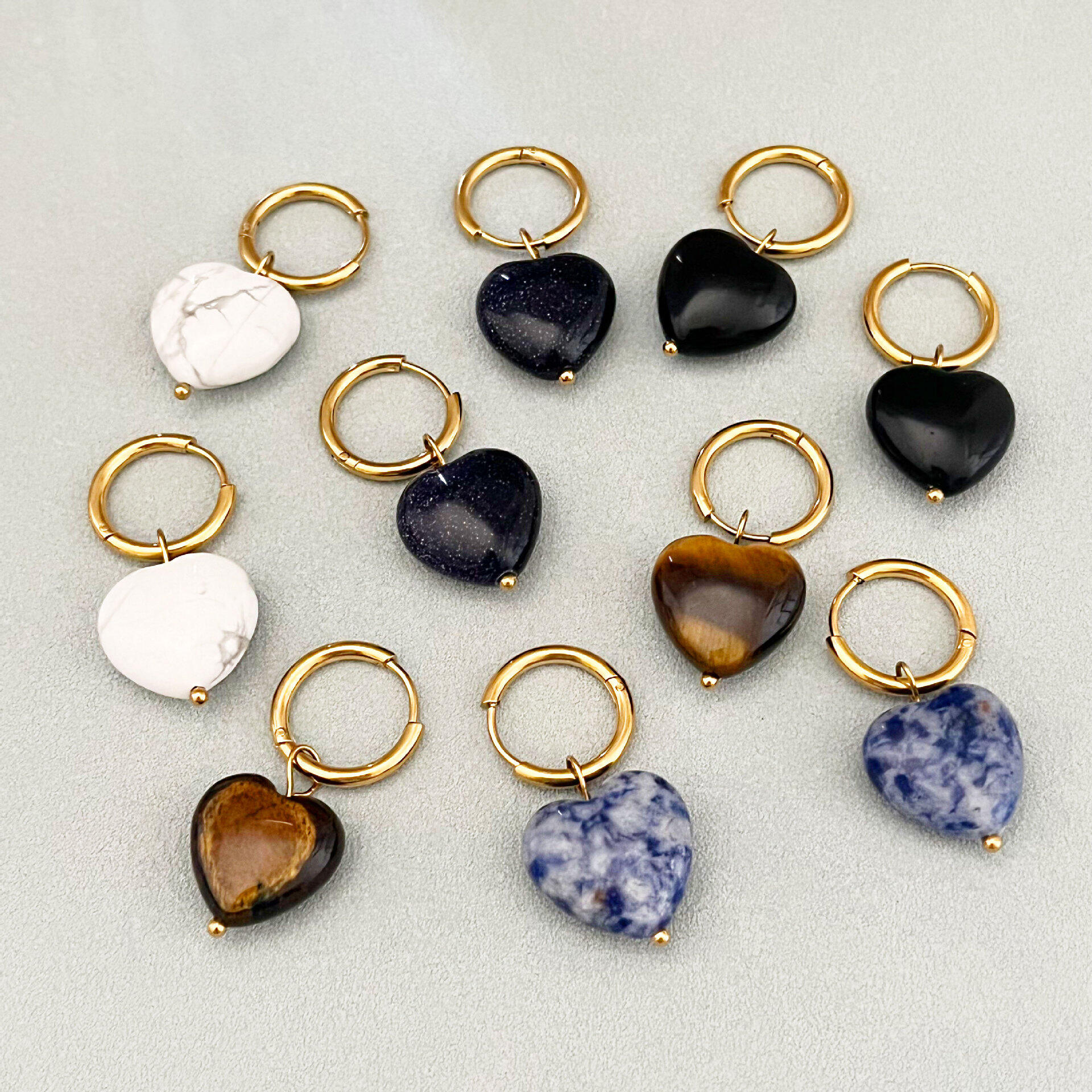Simple Heart Natural Stones Women's Drop Earrings 2